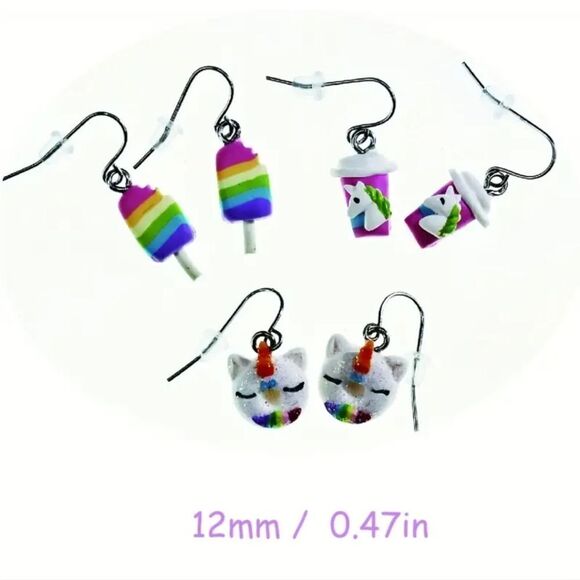 Mini Rainbow pop ice cream fun whimsical kawaii novelty dangle earrings - Picture 2 of 6